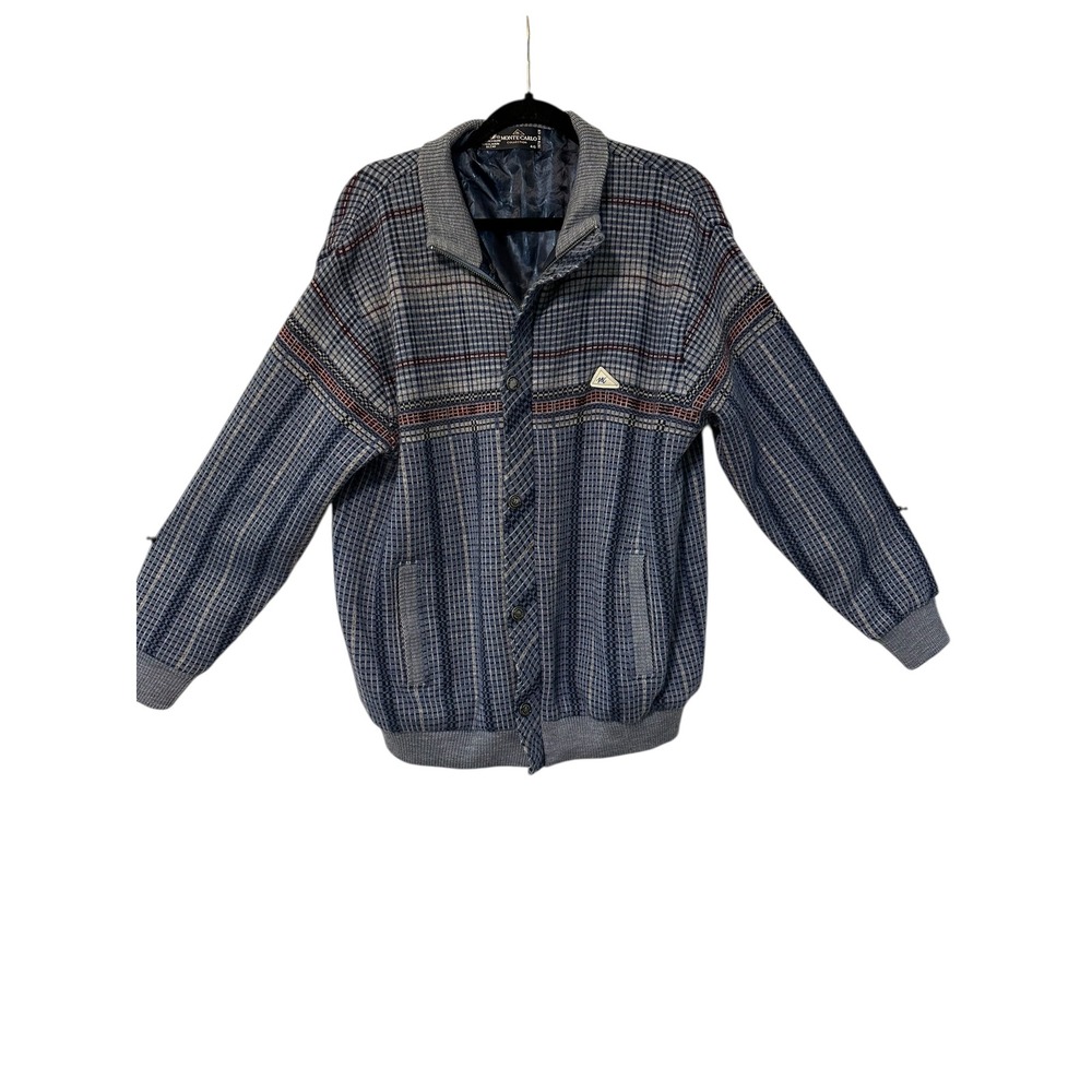 Monte Carlo Wool Blend Plaid Jacket Menswear - Snap/Zip Front, Size 46